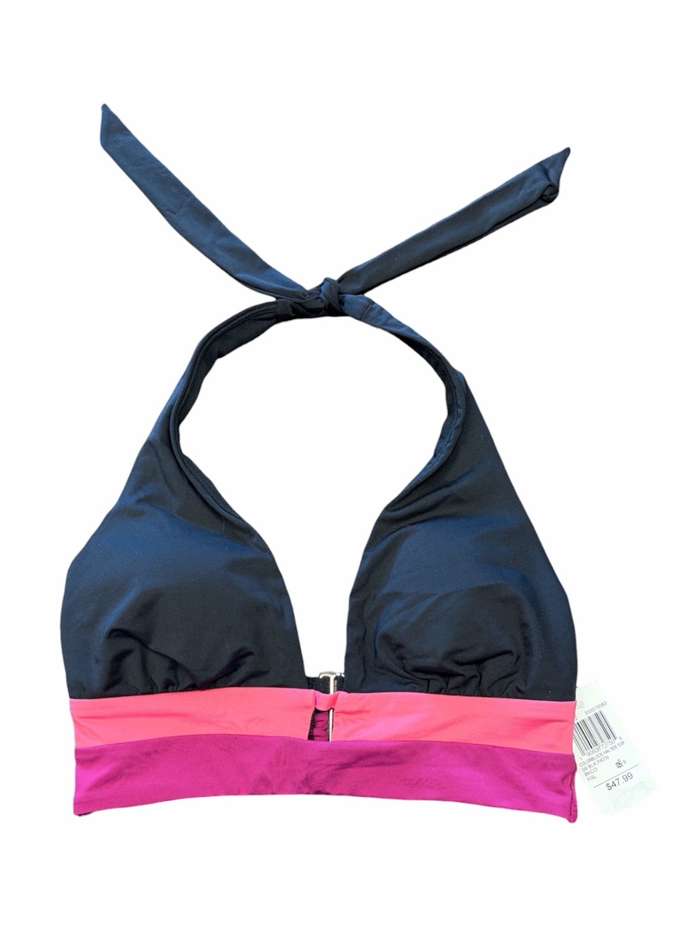 NWT Cole of California Colorblock Halter Bikini Swim Top Black Pink Coral S